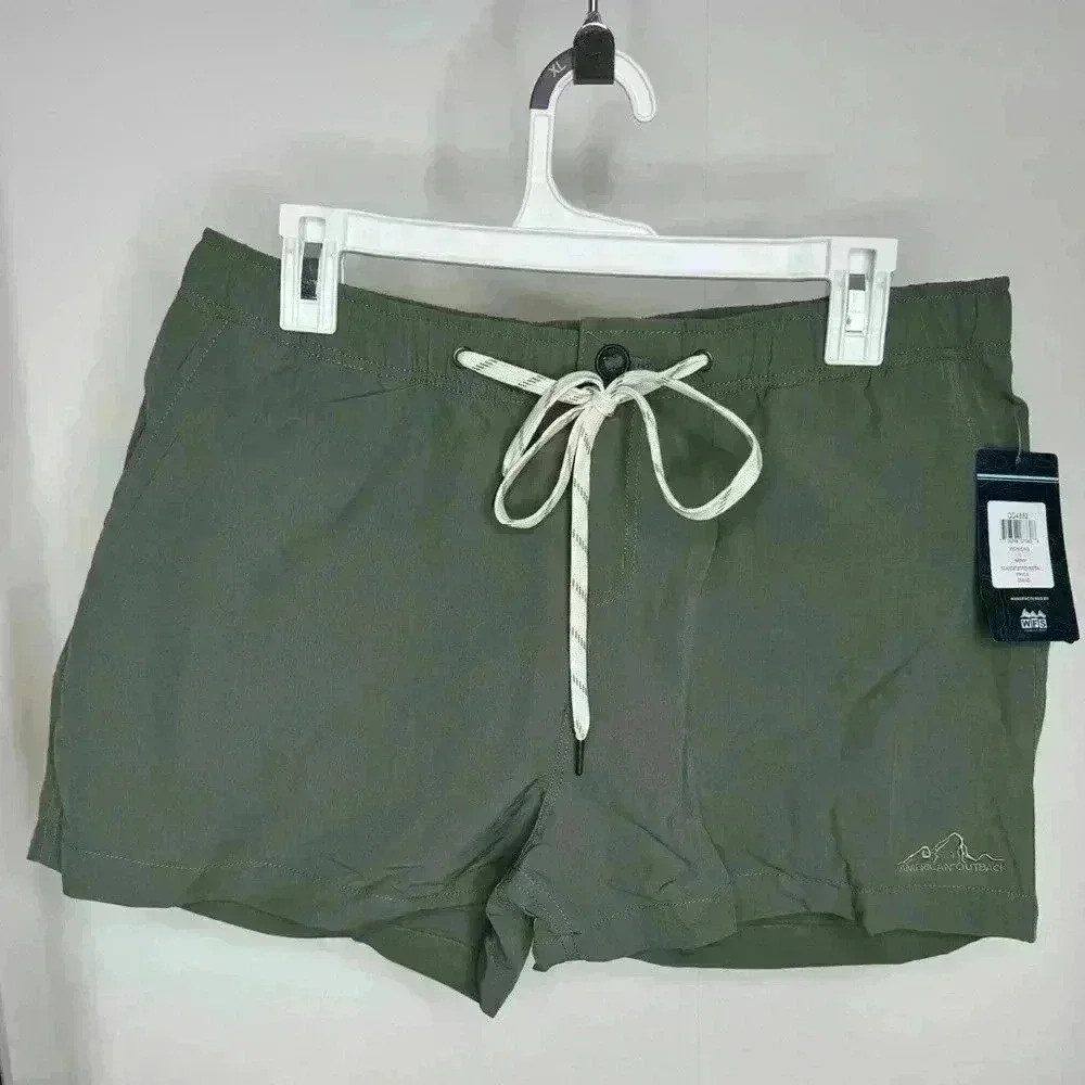 NWT AMERICAN OUTBACK Green tie & elastic shorts with pockets, size L.